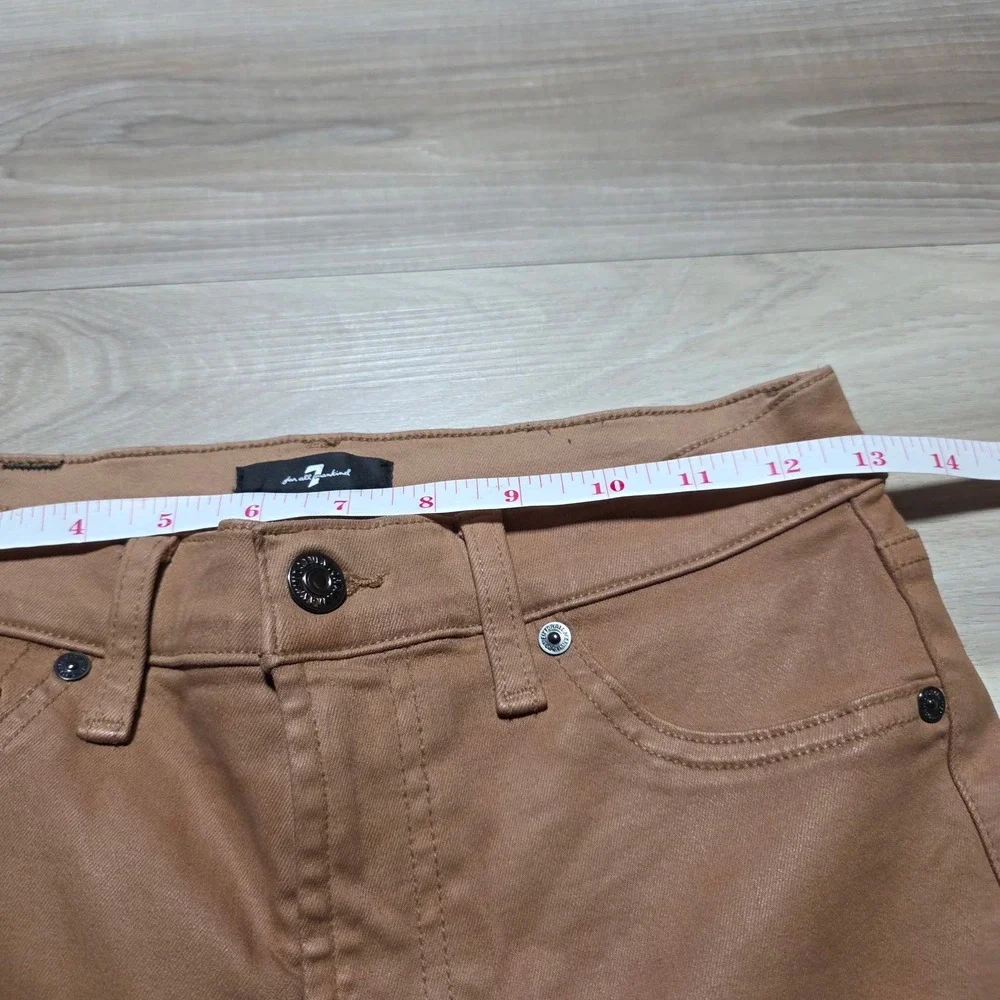 7 For All‎ Mankind Flare Jeans Womens 27 Camel Tan Coated High Rise Denim Pants